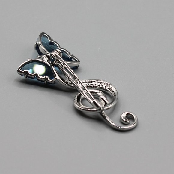 Jewelry pin brooch butterfly music note silver blue crystals elegant beautiful - Picture 9 of 10